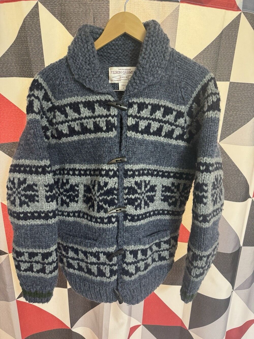 RARE 90’s CC Filson Hand Knit Wool Cowichan Snowflake Sweater 25/ Sz Medium !